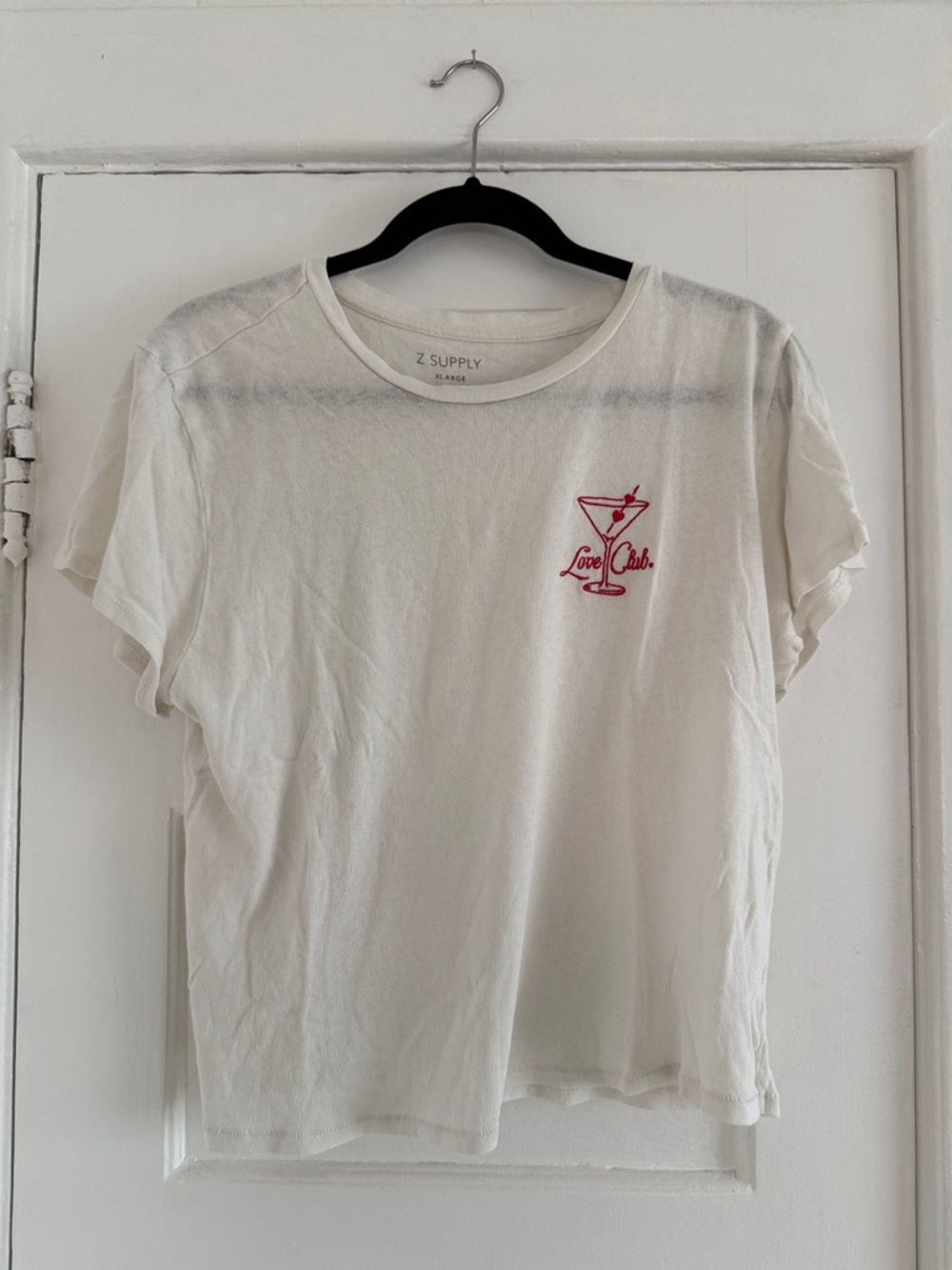 Z Supply Cream Short Sleeve Tee with Red Martini Logo